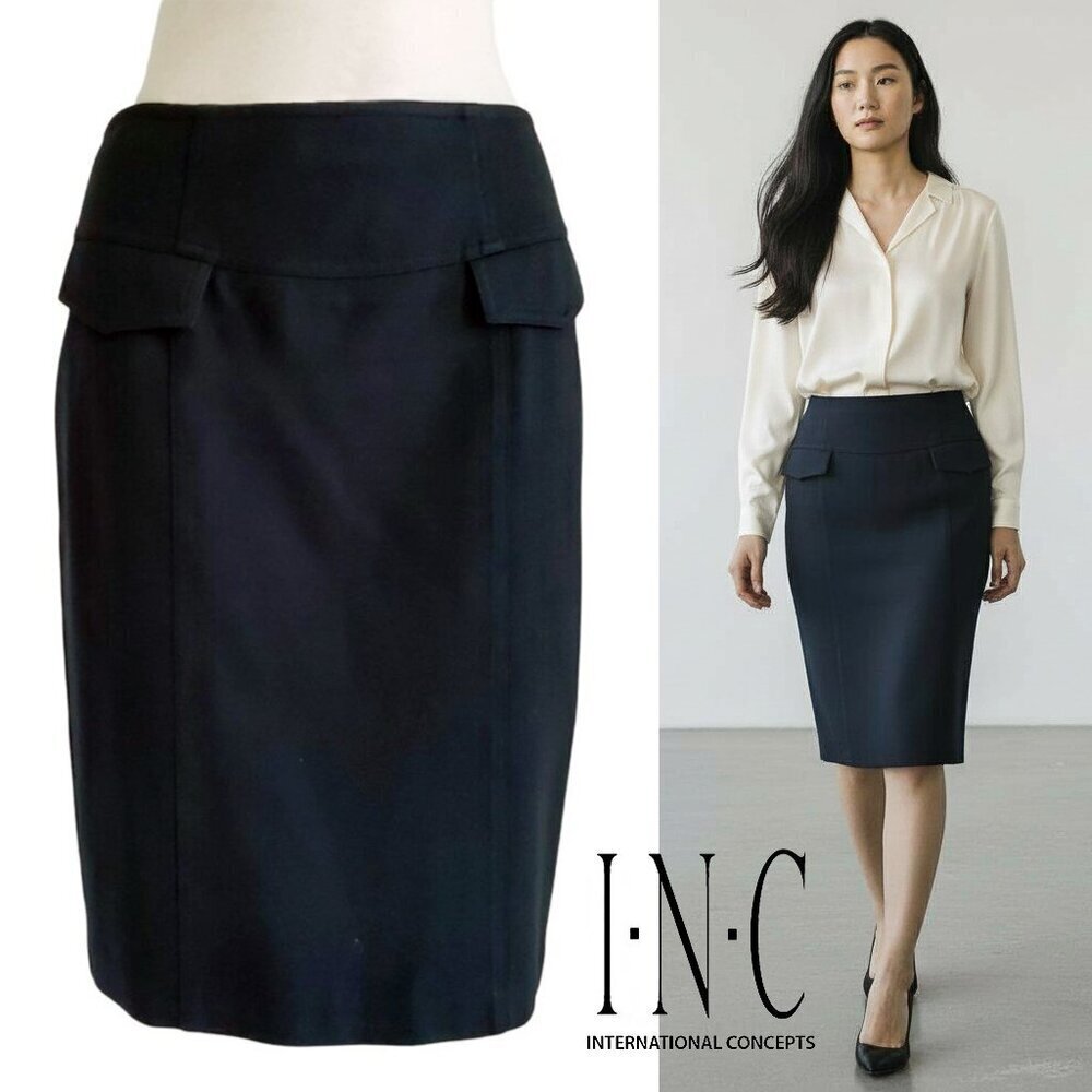 INC International Concepts Black Pencil Skirt Stretchy Rayon Blend Size 4